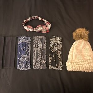 Set of 7 Women’s Hats/Accessories - Off-white Beanie and Soft Headbands